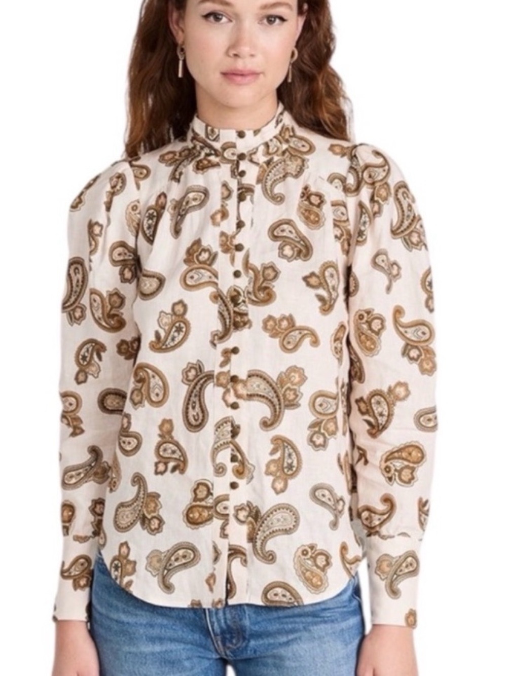 Alémais Mia Puff Blouse 100% Linen Paisley Top Size 6